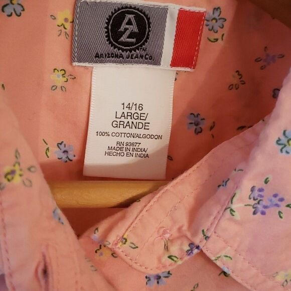 Cute Vintage Arizona Jean Co Pink Floral Button Down Top Sz L (14-16) - Picture 3 of 5